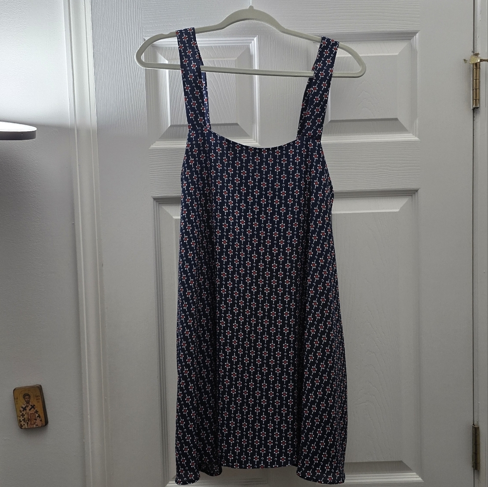 Navy Blue and White Patterned Women's Dress